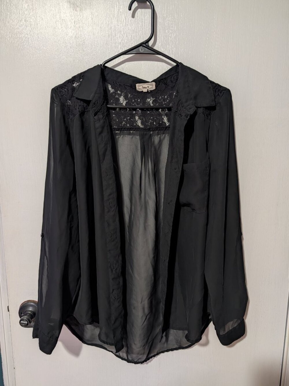 Black see-through button up shirt with lace back